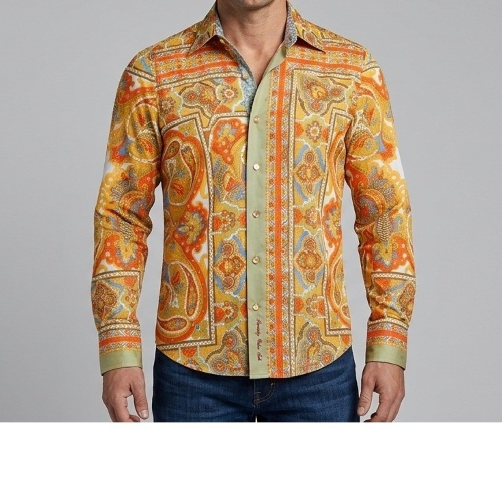 Robert Graham Paisley Print Button Up Shirt Long Sleeve Multicolor Mens Small